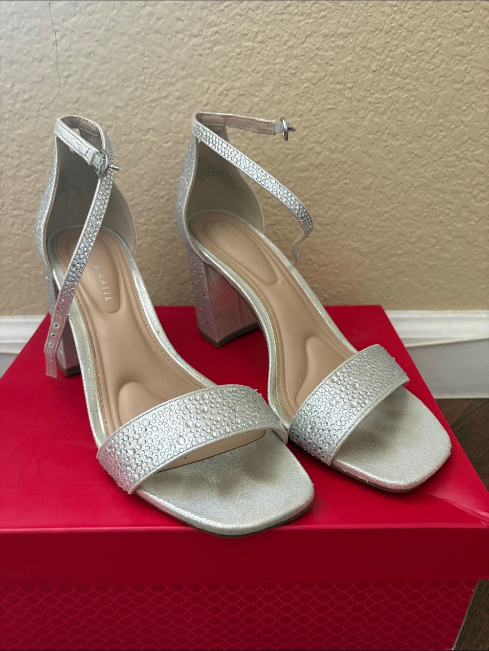 Kelly & Katie Silver Ankle-Strap Block Heel Sandals